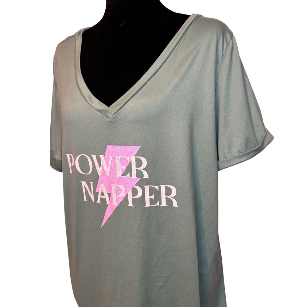 Hello Mello Sleep Shirt Large XL Sage Green Graphic Loungewear VNeck Lightweight